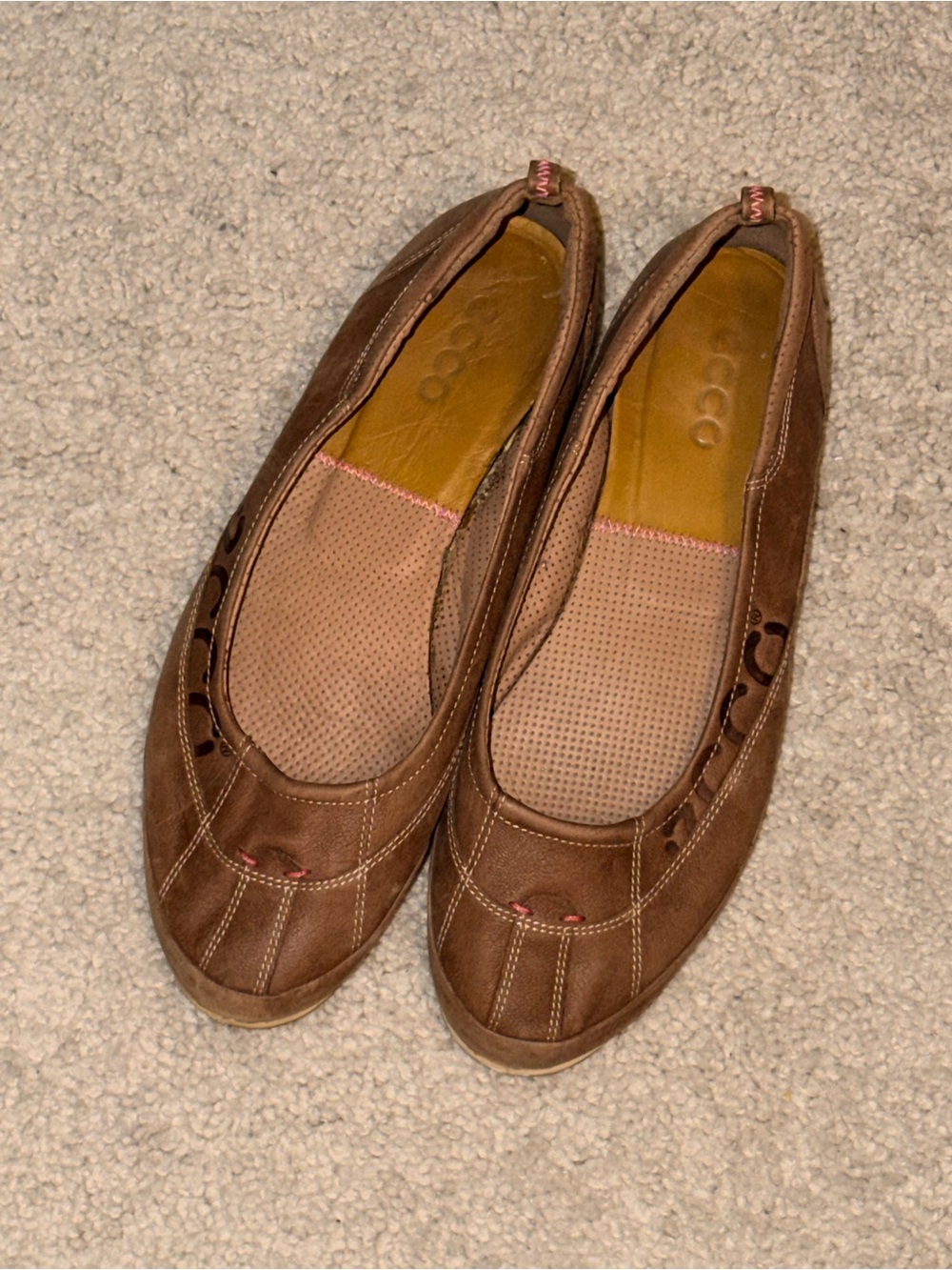 Ecco Brown Leather Slip-On Ballet Flats for Women